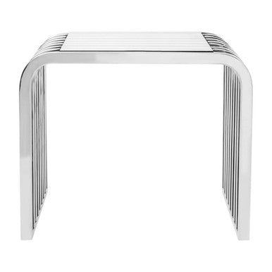 Silver Slatted End Table with Tempered Clear Glass, Vogue