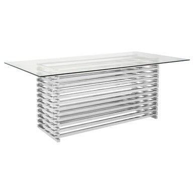 Silver Dining Table with Clear Tempered Glass Top | Vogue