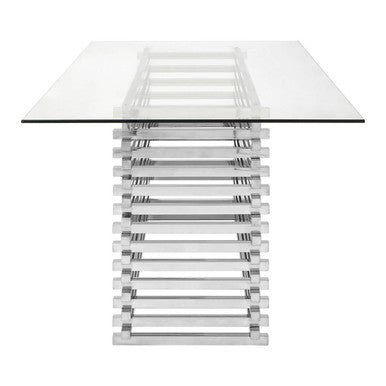 Silver Dining Table with Clear Tempered Glass Top | Vogue