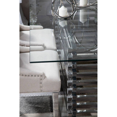 Silver Dining Table with Clear Tempered Glass Top | Vogue