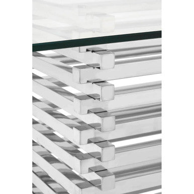 Silver Dining Table with Clear Tempered Glass Top | Vogue