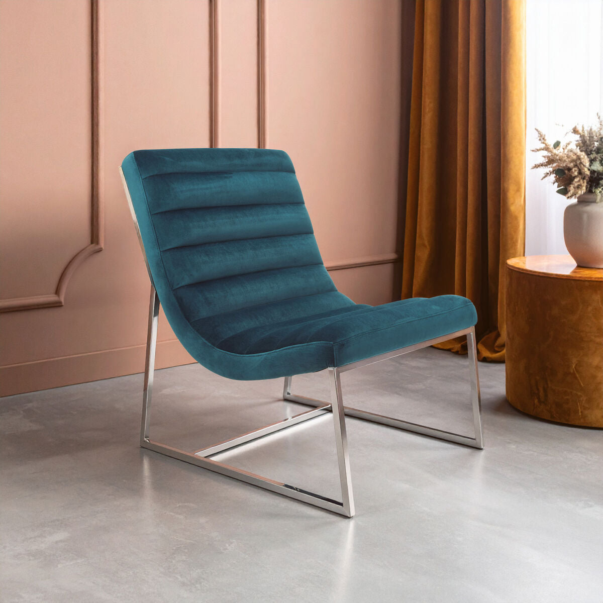 Teal Velvet Curving Profile Lounge Chair | Vogue