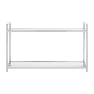 Silver Stainless Steel Base and Tempered Glass Console Table with Two Display Tiers | Vogue