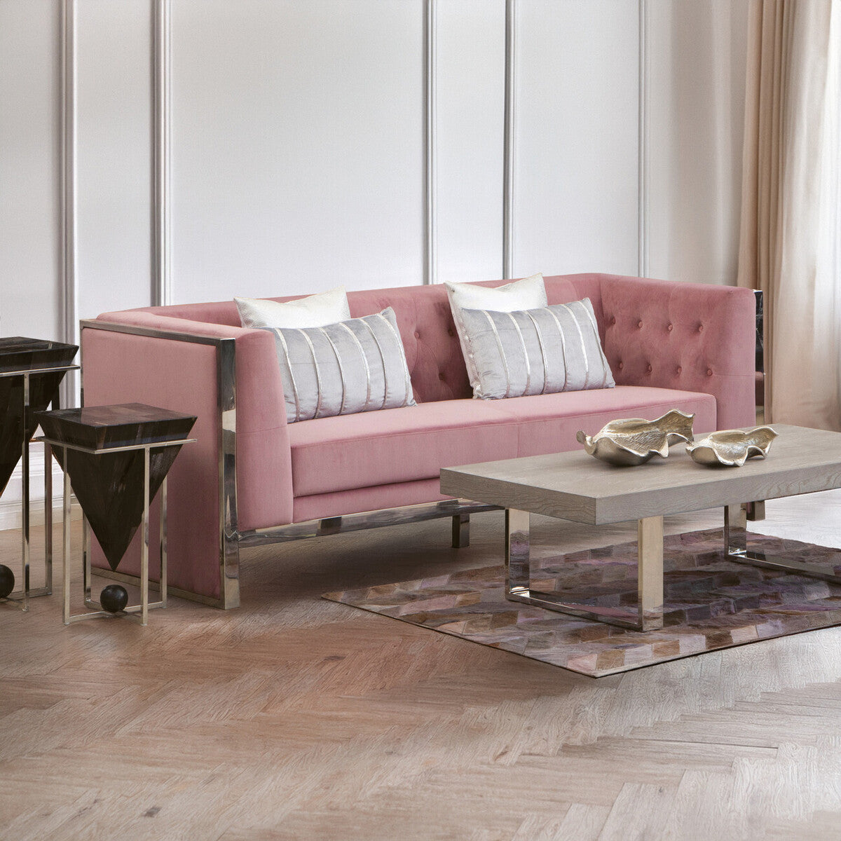 3 Seater Pink Velvet Sofa | Vogue