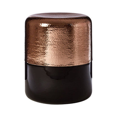 Black Glass Side Table with Hammered Copper Aluminium Base | Margot