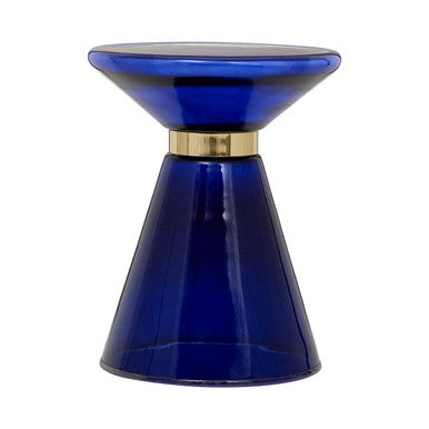 Blue Glass Side Table with Gold Steel Ring, Martini