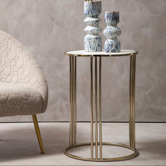 White Marble Top Round Side Table Gold Finish Steel Base | Macy