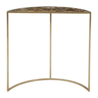 Black Agate Top Half Moon Console Table in Gold Coloured Steel Frame | Vita