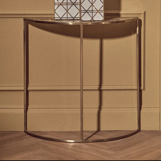 Black Agate Top Half Moon Console Table in Gold Coloured Steel Frame, Vita