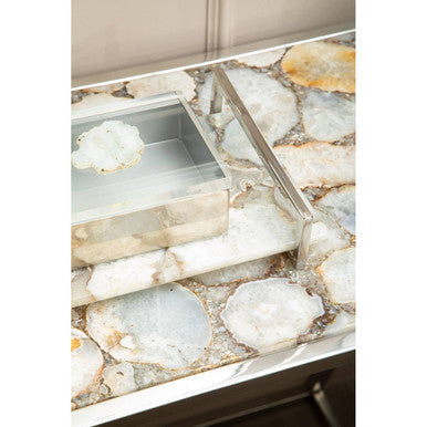 Semi-Precious White Agate Top Console Table in Polished Stainless Steel, Vita