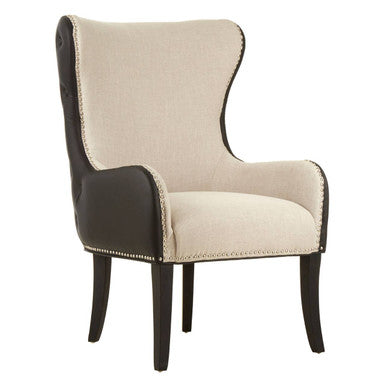 Doucet Natural Fabric Armchair with Black Faux Leather Back