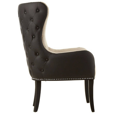 Doucet Natural Fabric Armchair with Black Faux Leather Back