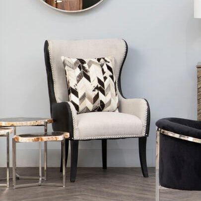 Doucet Natural Fabric Armchair with Black Faux Leather Back