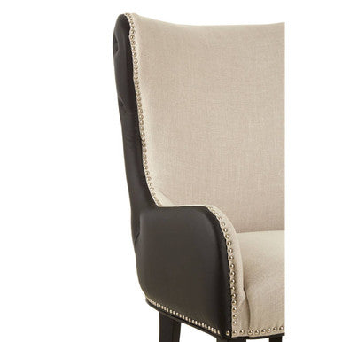 Doucet Natural Fabric Armchair with Black Faux Leather Back