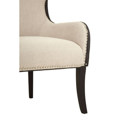 Doucet Natural Fabric Armchair with Black Faux Leather Back