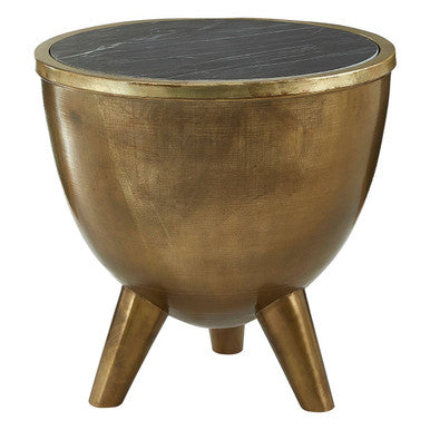Crest Brass Finish Black Marble Top Table