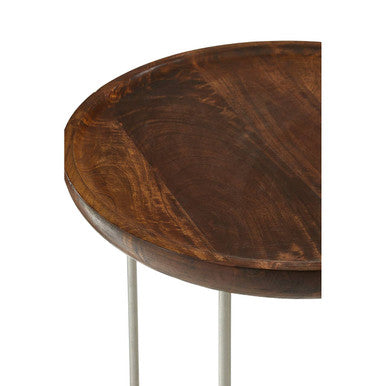 Set of 2 Side Tables with Reflective Silver Iron Legs and Wood Tops | Crest