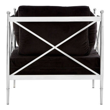 Novo Black Velvet Chair with Silver Metal Frame