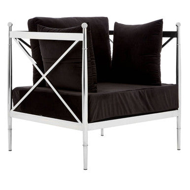 Novo Black Velvet Chair with Silver Metal Frame