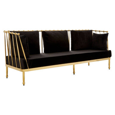 3 Seater Gold Finish Tapered Arms Sofa | Novo