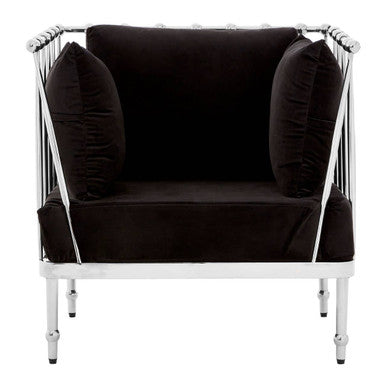 Novo Black Velvet Chair with Silver Frame