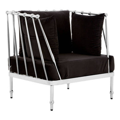 Novo Black Velvet Chair with Silver Frame