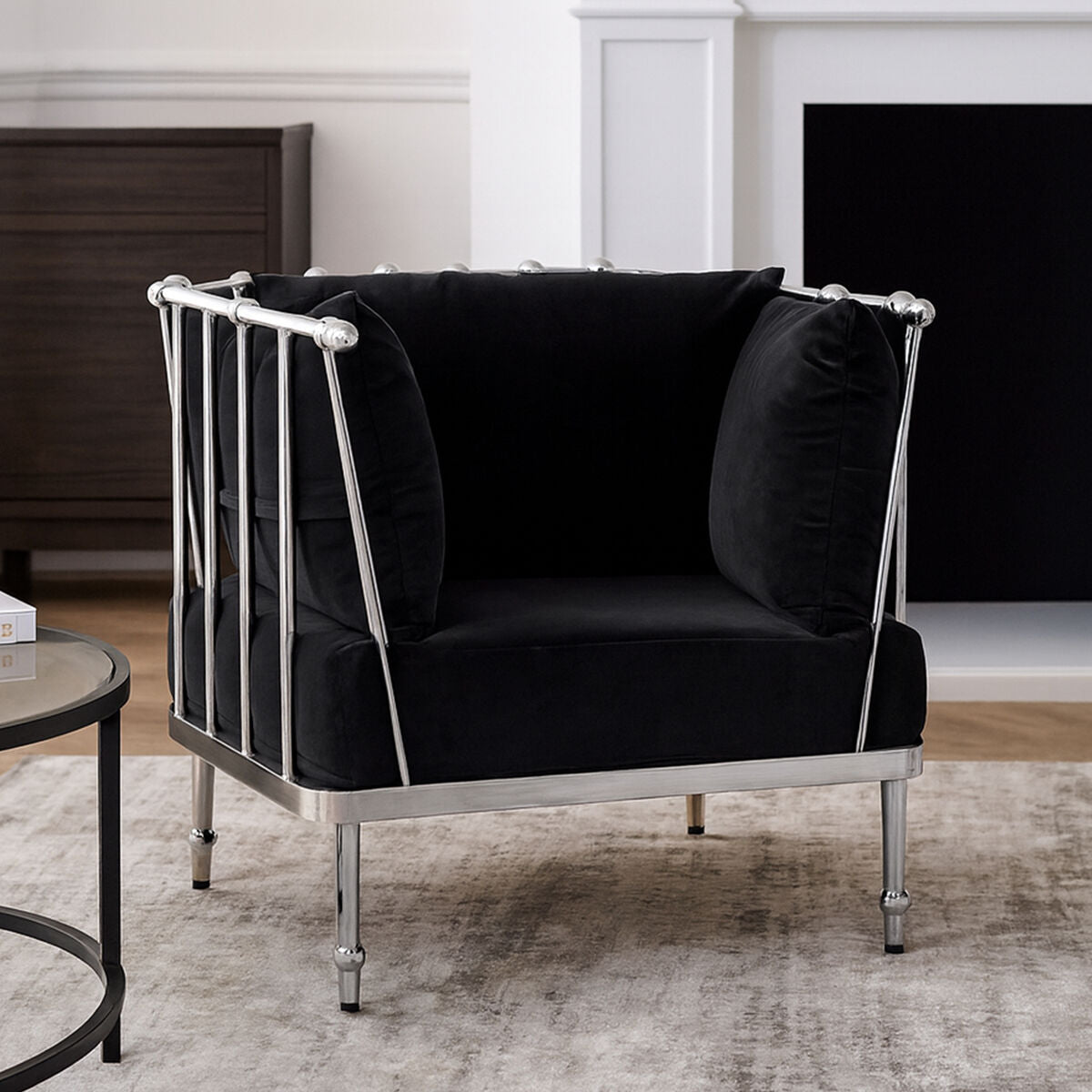 Novo Black Velvet Chair with Silver Frame
