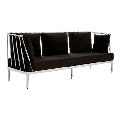 3 Seater Silver Finish Tapered Arms Sofa, Novo