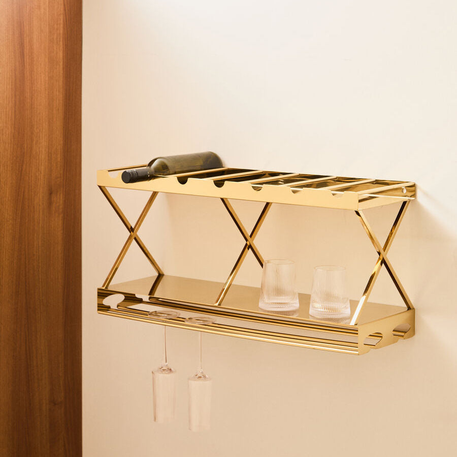 2 Tier 7 Bottle Gold Finish Wine Rack | Novo