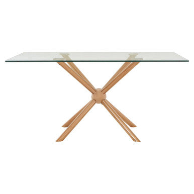 Clear Tempered Glass Top Dining Table with Rose Gold Metallic Sphere Base, Novo