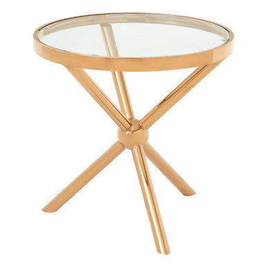 Round Rose Gold Side Table with Tempered Glass Top | Novo