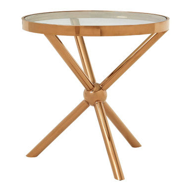 Round Rose Gold Side Table with Tempered Glass Top | Novo