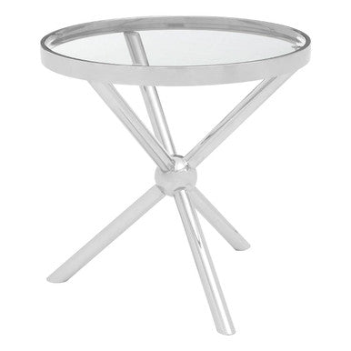 Round Silver Side Table with Tempered Glass Top | Novo