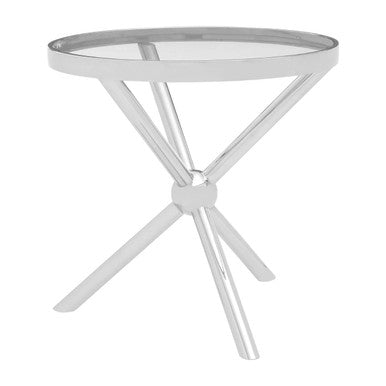 Round Silver Side Table with Tempered Glass Top | Novo