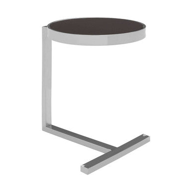 Silver Metal T Base Side Table with Black Tempered Glass Top | Novo