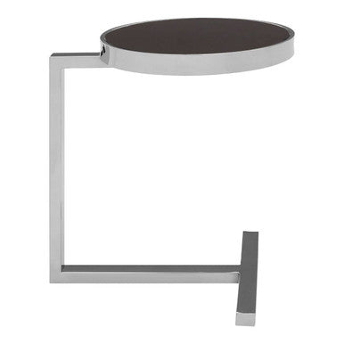 Silver Metal T Base Side Table with Black Tempered Glass Top | Novo