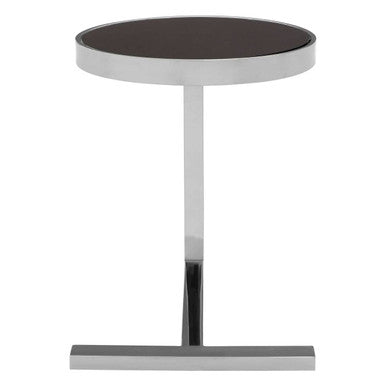 Silver Metal T Base Side Table with Black Tempered Glass Top | Novo