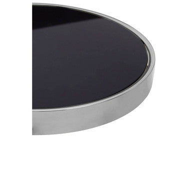 Silver Metal T Base Side Table with Black Tempered Glass Top | Novo