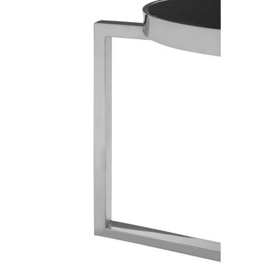 Silver Metal T Base Side Table with Black Tempered Glass Top | Novo