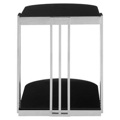 Art Deco Silver Metal Frame U-Shaped Side Table with Glass Top | Nova