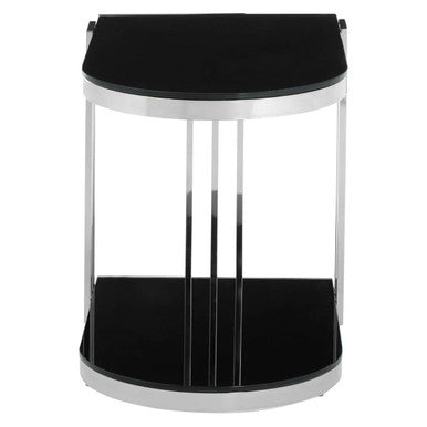 Art Deco Silver Metal Frame U-Shaped Side Table with Glass Top | Nova