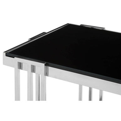 Art Deco Silver Metal Frame U-Shaped Side Table with Glass Top | Nova