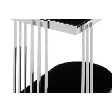 Art Deco Silver Metal Frame U-Shaped Side Table with Glass Top | Nova