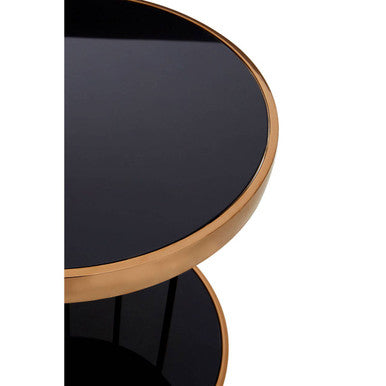 Rose Gold Steel Cage Design Frame Side Table with Tempered Black Glass | Novo
