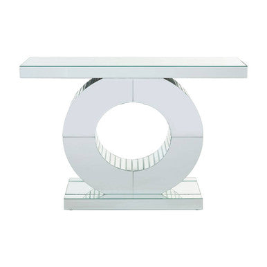 Mirrored Console Table with Round Mirrored Base and Decorative Ridges, Gianara
