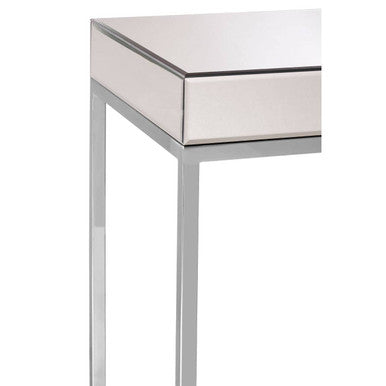 Silver Mirrored and Wooden Side Table with Stainless Steel Frame | Gianna