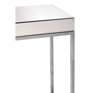 Silver Mirrored and Wooden Side Table with Stainless Steel Frame | Gianna
