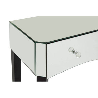 Mirrored Console Table with Black Finish Wooden Legs and Crystal Drawer Knobs, Gabriella