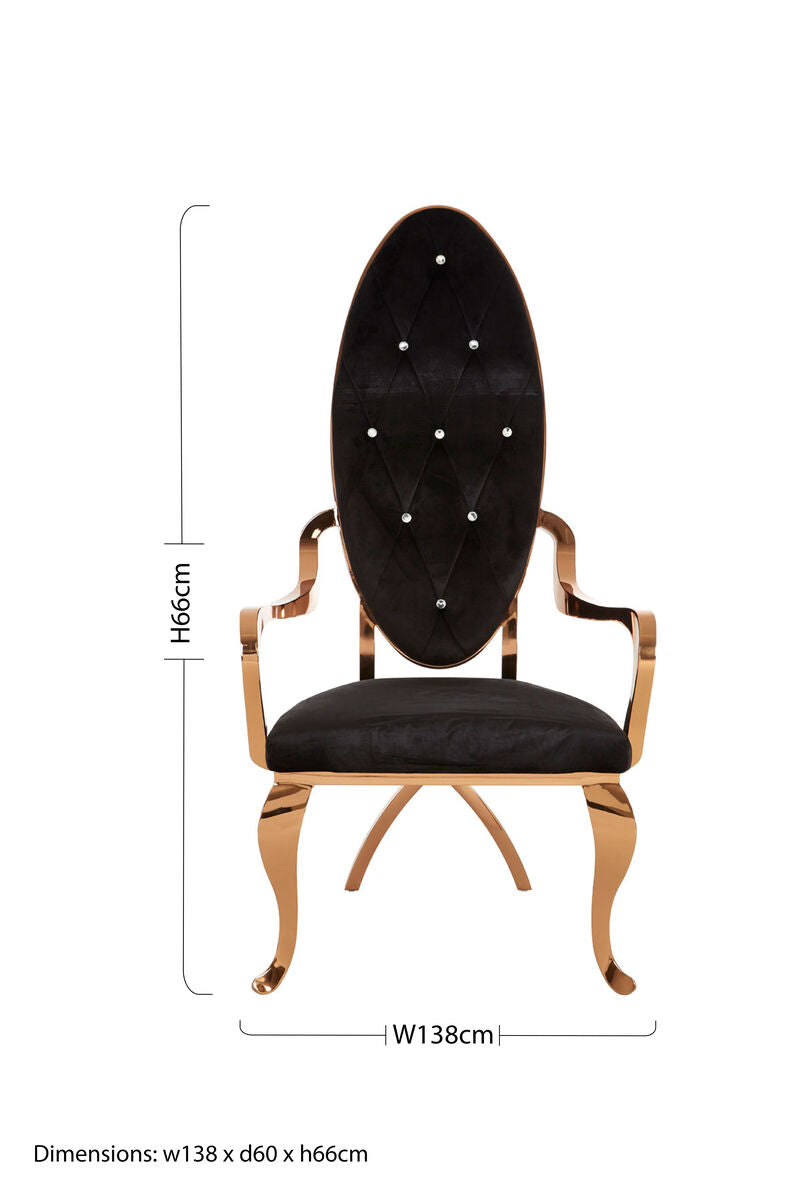 Novara Black Velvet And Rose Gold Baroque Chair