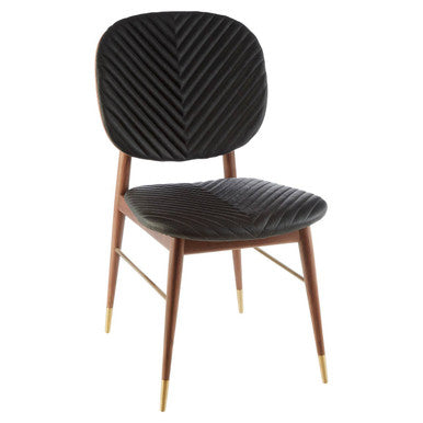 Black Leather and Walnut Wood Dining Chair | Kenso